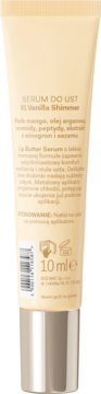 Tył beżowej tubki serum do ust AA Vanilla Shimmer 10ml, z metalowym aplikatorem, widoczny opis i kod.