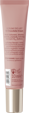 Tylna strona różowej tubki serum do ust 03 Chocolate Cream 10ml z tekstem o składnikach Q10 i ceramidach.
