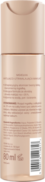 Tył beżowej butelki Stay True Mattifying Setting Spray z polskimi napisami, składem i kodem kreskowym.