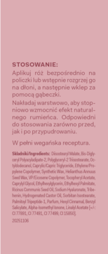 Allure Blush Stick 02 Soft Rose. Tył etykiety z instrukcją użycia i pełną listą składników. Wegański.
