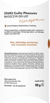 Tył opakowania błyszczyka STARS Guilty Pleasures z pełną listą składników i opisem w języku polskim.