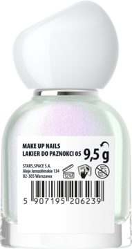 MAKE UP NAILS lakier do paznokci 05, 9,5g, perłowy, półtransparentny, tył butelki z kodem kreskowym.
