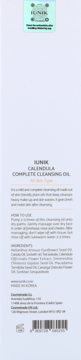 Tył iUNIK Calendula Complete Cleansing Oil w jasnej butelce, z widoczną listą składników i kodem kreskowym.