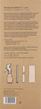 Tył brązowego opakowania myjki do szyb 3w1 Eloy, z polskim opisem i ilustracjami spryskiwacza, drążka, czyścika.