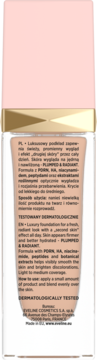 Tył beżowego podkładu Eveline Wonder Match Lumi All Day Glow Foundation, z tekstem w j. polskim i angielskim.