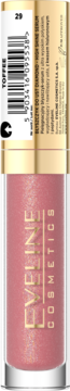 Eveline Cosmetics błyszczyk-serum, różowy odcień 29, z efektem szklistych ust, w transparentnej tubce.