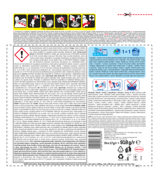 Tył opakowania Persil Discs 4w1 Deep Clean Expert Stain Removal z instrukcjami prania i składem, biało-niebieski.