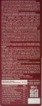 Tył ciemnobrązowego opakowania czekolady CHICKO 60g z listą składników i tabelą wartości odżywczych.