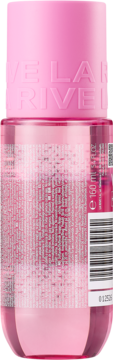 Tył różowej butelki mgiełki Fresh Charm 160 ml, z etykietą, kodem i różową nakrętką z wytłoczonym tekstem.