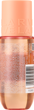 Butelka mgiełki LA RIVE Sunny Crush 160 ml, brzoskwiniowa, widok z tyłu z kodem kreskowym.