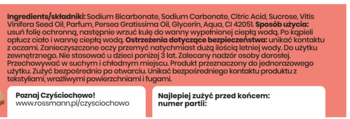 Tył opakowania kuli do kąpieli Plum! Czyściochowo zapach jagodowy, z listą składników i instrukcjami.