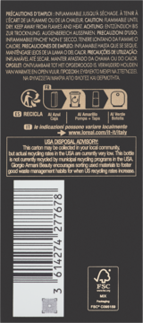 Tył kartonowego opakowania kosmetyku z wielojęzycznymi ostrzeżeniami, symbolami recyklingu, kodem kreskowym i logo FSC.