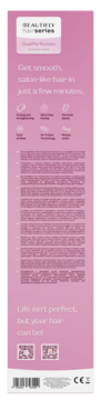 Tył różowego opakowania prostownicy/suszarki Beautifly DualPerfection z opisem korzyści.