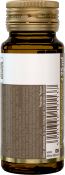 Olimp Labs suplement diety żeń-szeń, 25 ml, o smaku ananasowo-cytrynowym. Tył amberowej butelki z etykietą.