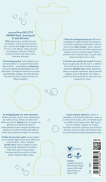 Tył opakowania Essence Disney LITTLE MERMAID szczoteczki do czyszczenia pędzli z instrukcjami i kodem kreskowym.