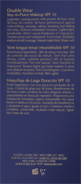 Tył opakowania podkładu Estée Lauder Double Wear SPF 10 w kolorze granatowym, z opisami produktu w 3 językach.