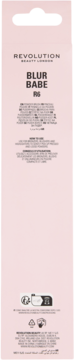 Różowe opakowanie pędzla Revolution Blur Babe Soft Focus Brush R6, widok z przodu, z logo i detalami produktu.