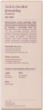 Neck & Décolleté Remodeling Treatment, tył beżowego opakowania z polskim opisem działania na dzień i noc.
