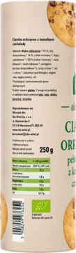 Tył opakowania ciastek Eko-Wital, orkiszowych z czekoladą, z etykietą składu i informacją o BIO, 250 g.