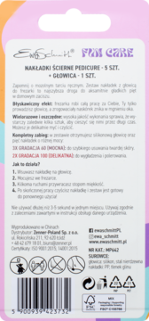 Tył opakowania Ewa Schmitt FUN CARE, nakładki ścierne pedicure 5 szt. z instrukcją i kodem.
