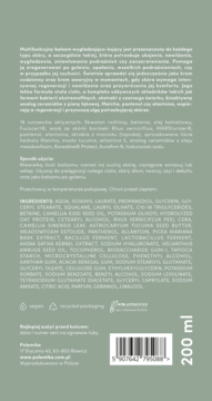 Tył opakowania balsamu Polemika 200 ml w zielonej tubie, widoczna lista składników, barcode i certyfikaty.