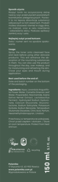 Tył opakowania Polemika Antyoksydacyjna Mgiełka Tonizująca 150ml, z listą składników i symbolami vegan.