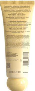 Tył beżowej tubki kremu do rąk FlosLek Hand Screen SPF 20, z czytelnym składem i opisem produktu.