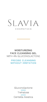 Slavia Cosmetics nawilżający żel do mycia twarzy z 4% glukonolaktonem, widok etykiety z listą składników.