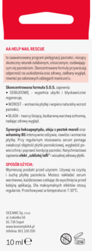 Tył białego opakowania AA HELP NAIL RESCUE, peptydowego serum do paznokci 10 ml, z polskim tekstem i ikonami.
