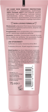 Tył różowego kremu AA LAAB Skin Barrier Protection 75 ml z widocznym składem, instrukcją i kodem kreskowym.