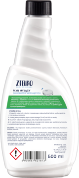 Tył białej butelki płynu Zielko Professional 500ml do robotów mopujących, z etykietą i instrukcją.