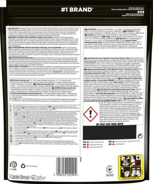 Tył czarnego opakowania Finish Quantum Ultimate z widocznymi etykietami, ostrzeżeniami i kodem kreskowym produktu.