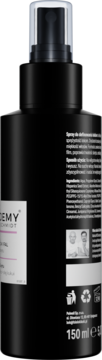 Tylna strona czarnej butelki sprayu do definowania loków ACADEMY, z białymi etykietami i czytelnym tekstem 150 ml.