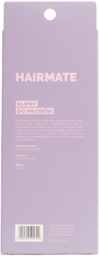 Jasnofioletowy tył opakowania HAIRMATE Klipsy do Włosów z tekstem, kodem kreskowym i szczegółami produktu.