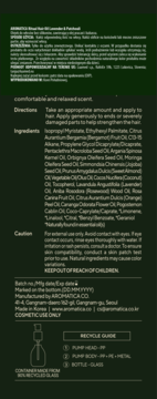 Tył ciemnozielonego opakowania odżywczego olejku AROMATICA Lawenda & Paczula z listą składników.