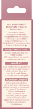 Tył różowego opakowania Bielenda Plumping Glossy Balsam do Ust, z tekstem o Volufiline, PlumBoost i zapachu Rose Glazed.