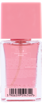 Tył różowej butelki mgiełki perfumowanej Unicorn Mist do ciała i włosów, z etykietą i kodem kreskowym.