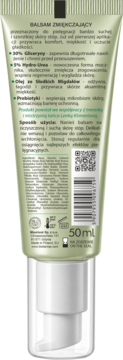 Tył zielonego balsamu zmiękczającego do stóp 50ml z pompką. Widać skład: 30% Gliceryny, Hydro-Urea, Olej.