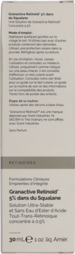 Bok opakowania The Ordinary Granactive Retinoid 5% w Skwalanie. Informacje o składzie i dawkowaniu, 30ml.