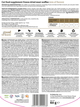 Opakowanie liofilizowanych wafli mięsnych Dr Malou dla kota, mix smaków, widok z przodu z detalami etykiety.