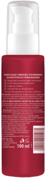 Tył czerwonej butelki kremu nawilżającego Sessio Cherry Lady 100 ml z pompką, widoczne polskie i angielskie etykiety ze składem.