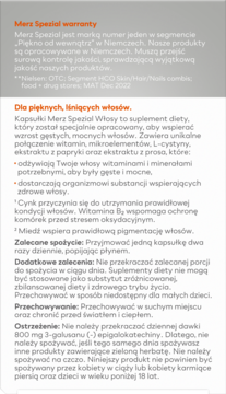 Ulotka Merz Spezial Włosy na gęste i mocne włosy: skład, dawkowanie, ostrzeżenia.