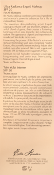 Tył beżowego opakowania Estée Lauder Ultra Radiance Liquid Makeup SPF 20, z opisem i logo marki.