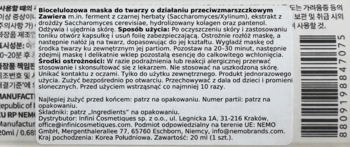Tył opakowania Madforcos In-depth Rejuve Biocellulose Mask z polskimi instrukcjami, składem i kodem kreskowym.