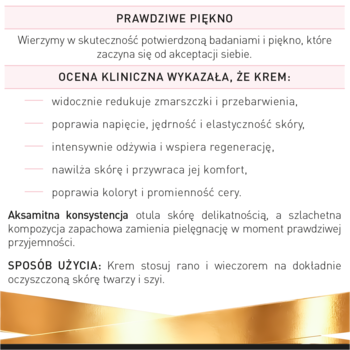 Biała plansza z tekstem o kremie przeciwzmarszczkowym Forte 60+, jego działaniu i sposobie użycia.