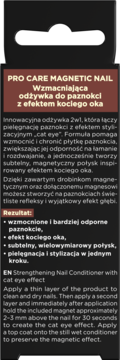 Tył opakowania Pro Care Magnetic Nail, wzmacniająca odżywka do paznokci z efektem kociego oka.