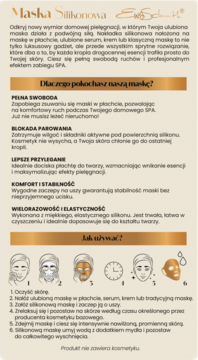 Maska Silikonowa Ewa Schmitt: Infografika z opisem produktu i 6-etapową instrukcją użycia maski.