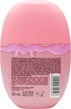 Tył różowego żelu do ciała Penny & Leather Waterfall 50ml, owalne opakowanie ze wzorem topionego lukru.