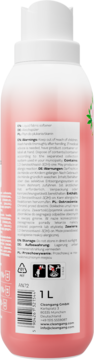 Tył różowej butelki płynu Cleangang Wash Me Softly Lush Garden 1L z białą etykietą i ostrzeżeniami.