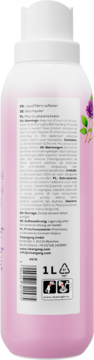 Tył różowego płynu Cleangang Wash Me Softly Flowery Touch 1L, etykieta z polskim opisem i kodem kreskowym.